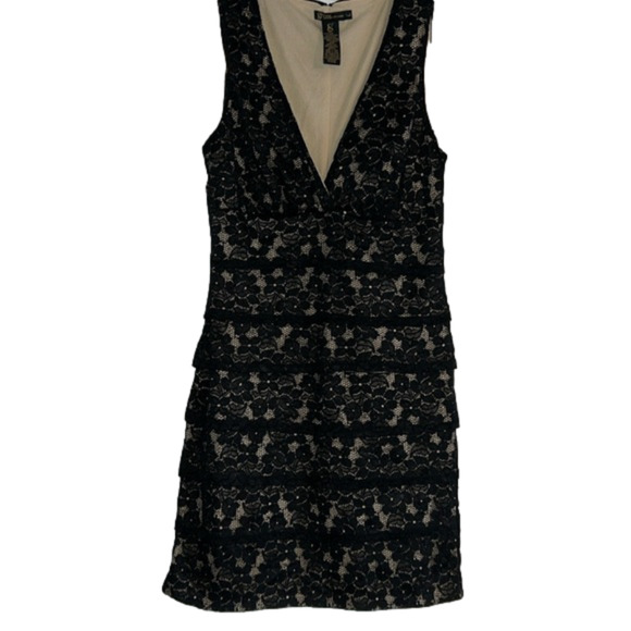 Tan & Black lace dress Vneck formal or semi formal size large - Picture 1 of 12